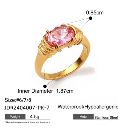 Wholesale Jewelry IG Style Geometric 316 Stainless Steel  Rhinestones 18K Gold Plated Inlay Rings