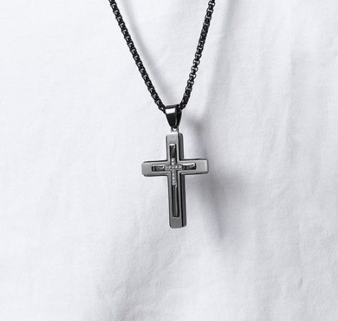 Simple Style Cross 304 Stainless Steel Plating Inlay Zircon Men'S Pendant Necklace