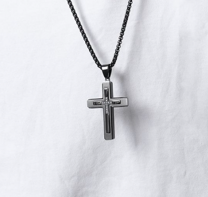 Simple Style Cross 304 Stainless Steel Plating Inlay Zircon Men'S Pendant Necklace