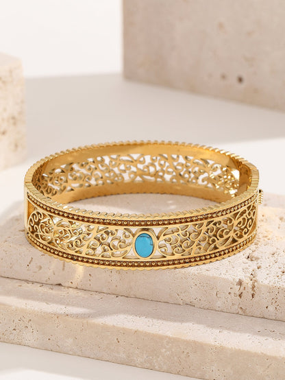 Elegant Lady Streetwear Paisley Geometric Titanium Steel 18K Gold Plated Artificial Crystal Turquoise Bangle In Bulk