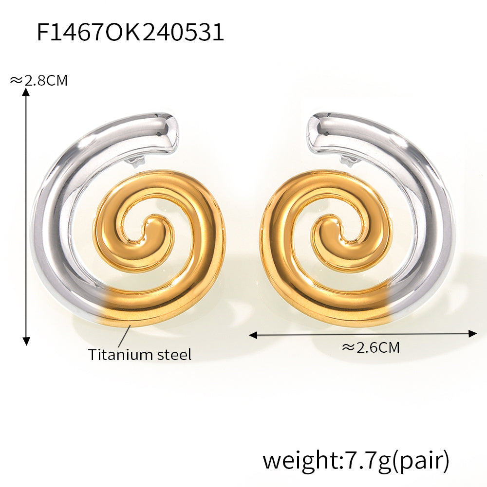 1 Pair Simple Style Classic Style Lines Spiral Plating 304 Stainless Steel 18K Gold Plated Ear Studs