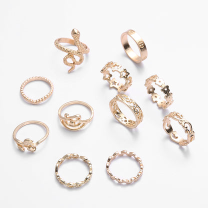 Bohemian Dripping Oil Geometric Ring 11-piece Set Ring