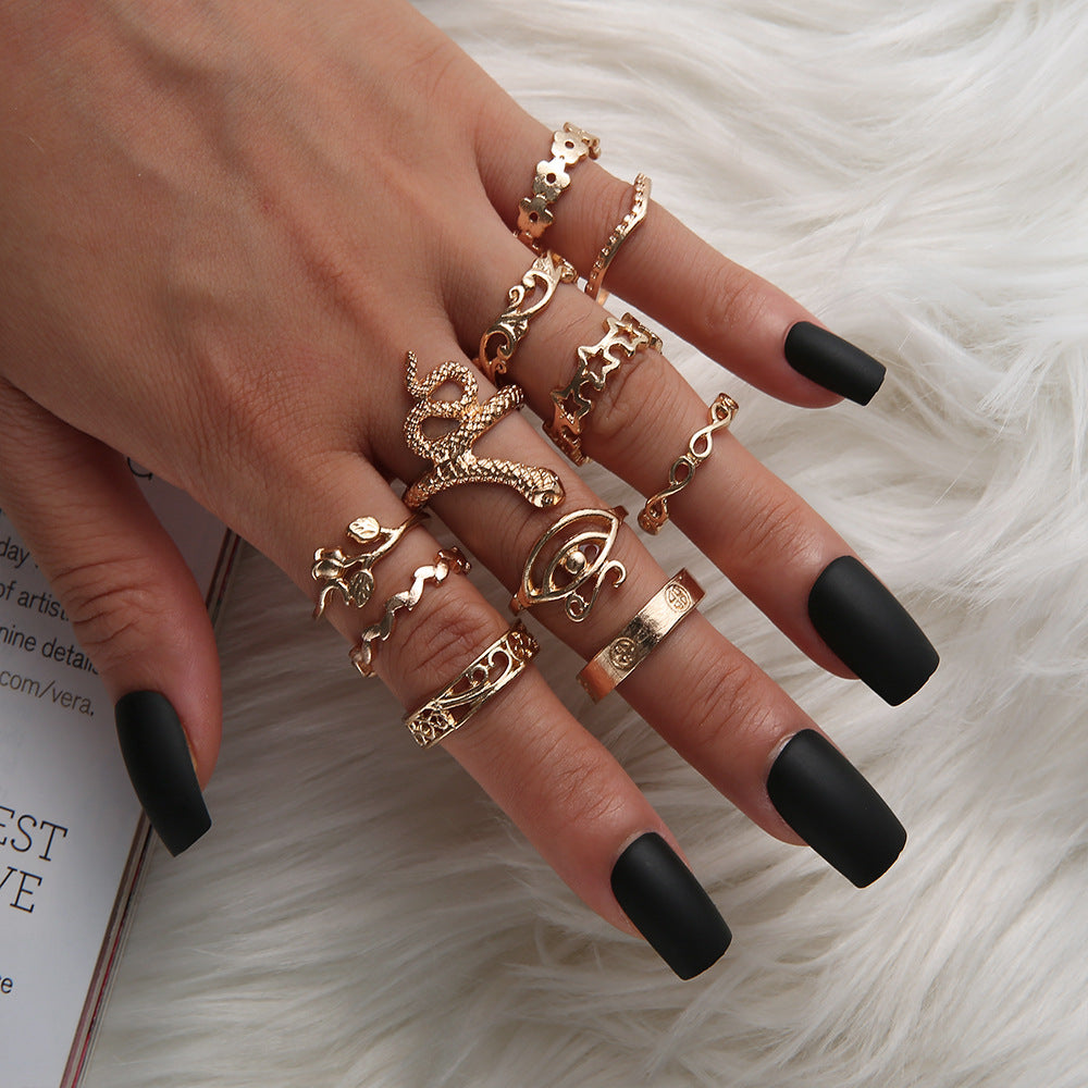 Bohemian Dripping Oil Geometric Ring 11-piece Set Ring