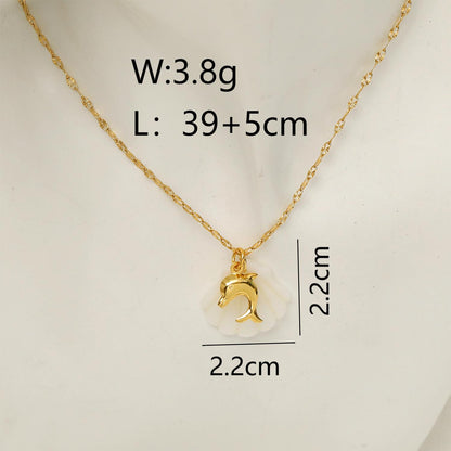 Vacation Marine Style Beach Starfish Dolphin Shell 18K Gold Plated Shell Titanium Steel Wholesale Pendant Necklace