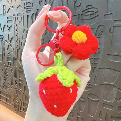 Cute Strawberry Yarn Women'S Keychain