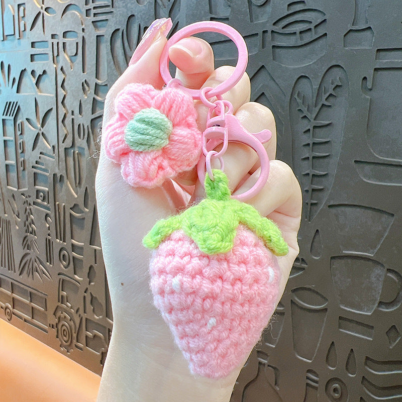 Cute Strawberry Yarn Women'S Keychain