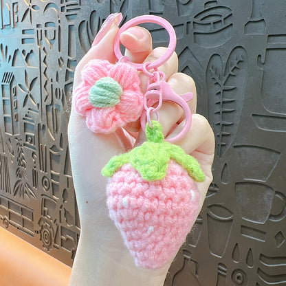 Cute Strawberry Yarn Women'S Keychain