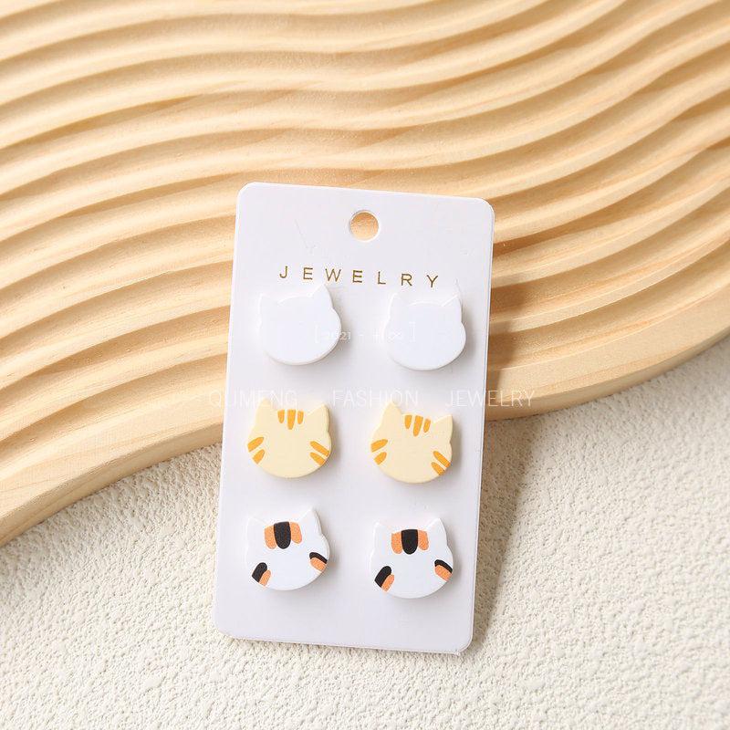 1 Set Simple Style Cat Stoving Varnish Plastic Resin Drop Earrings