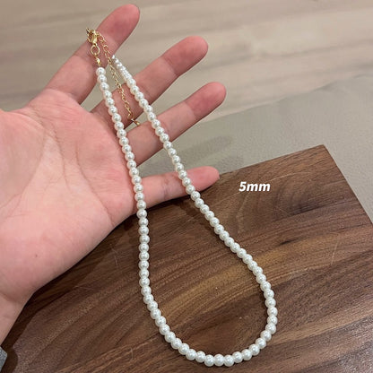 Casual Simple Style Round Imitation Pearl Titanium Steel Wholesale Necklace