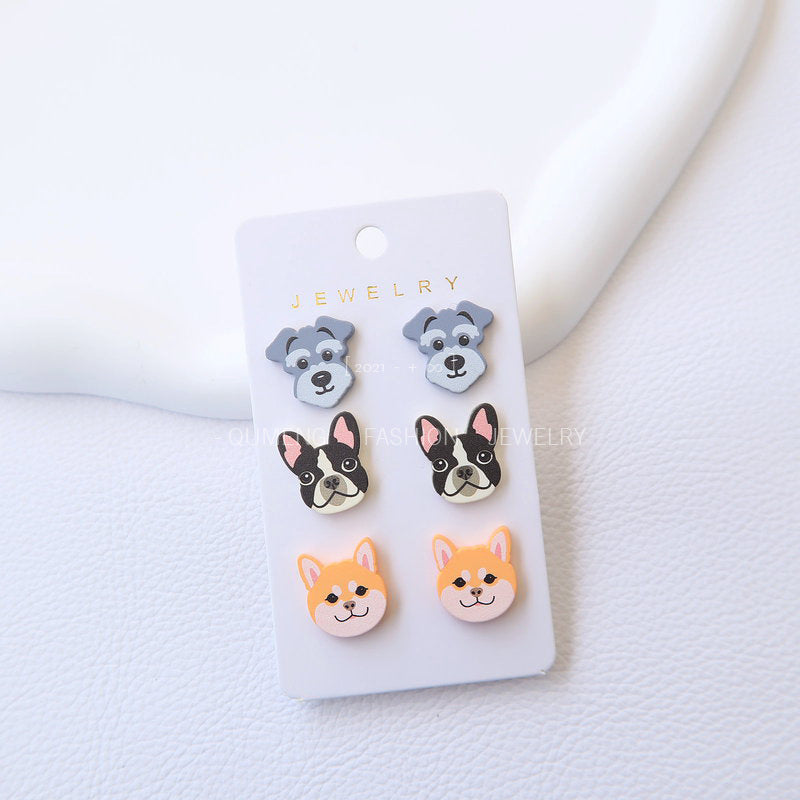 1 Set Cute Dog Plastic Ear Studs