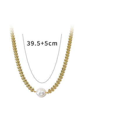 Wholesale Jewelry IG Style French Style Grain 304 Stainless Steel 18K Gold Plated Pearl Pendant Necklace