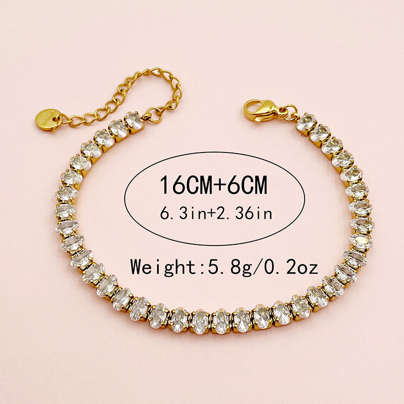 Elegant Luxurious Oval 304 Stainless Steel 14K Gold Plated Zircon Bracelets In Bulk