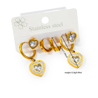 1 Pair Simple Style Heart Shape Plating Titanium Steel Zircon Earrings