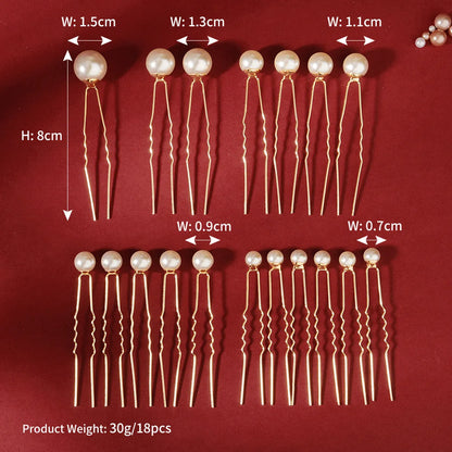 18 Hairpin Set Size Mix And Match Pearl U-Shaped Pin Jewelry Daily Ball Head Hairpin  Wholesale Nihaojewelry