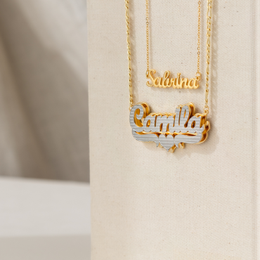 DOUBLE PLATED POP OUT HEART NAME NECKLACE W/ FIGARO CHAIN