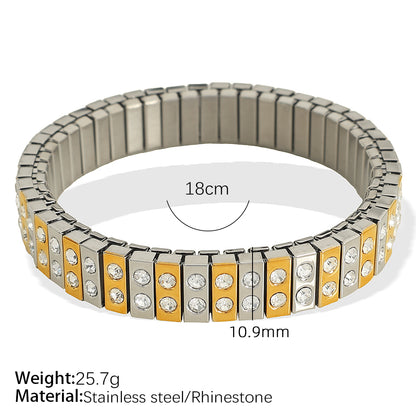 Wholesale Jewelry IG Style Retro Simple Style Circle 304 Stainless Steel Rhinestones 18K Gold Plated Polishing Inlay Rings Bracelets