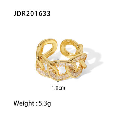 Wholesale Jewelry IG Style Geometric 304 Stainless Steel Artificial Pearls Zircon 18K Gold Plated Inlay Open Rings Rings