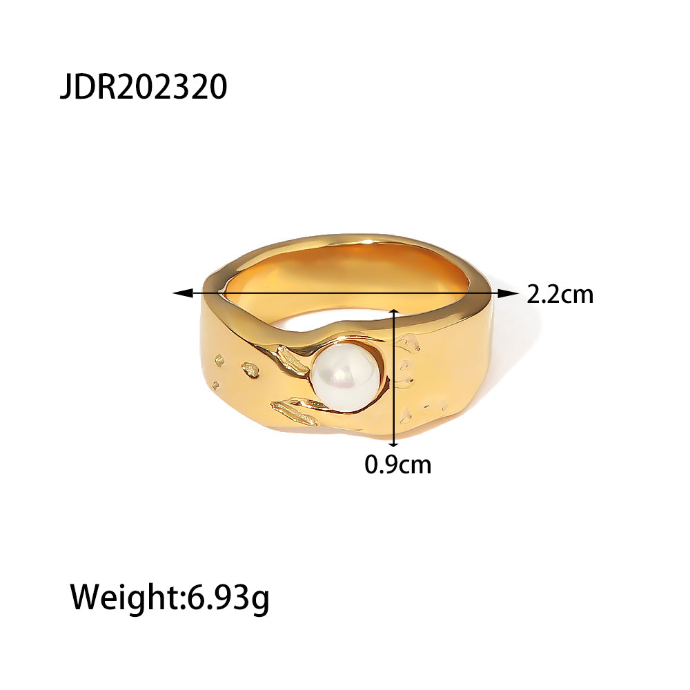 Wholesale Jewelry IG Style Geometric 304 Stainless Steel Artificial Pearls Zircon 18K Gold Plated Inlay Open Rings Rings