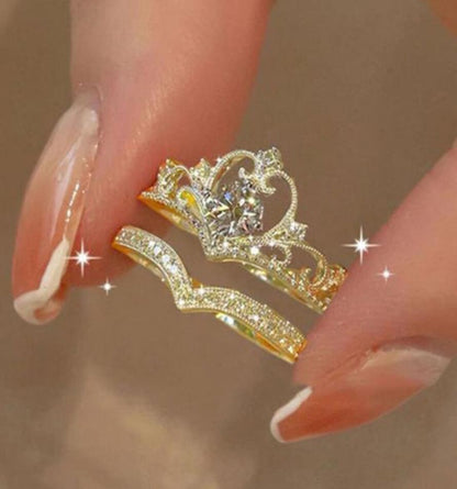 Simple Style Crown Alloy Plating Inlay Artificial Crystal Women's Adjustable Ring