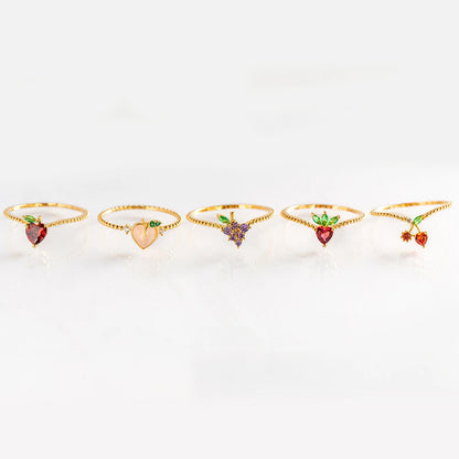 Wholesale Jewelry Color Zirconium Cherry Peach Tropical Fruit Rings