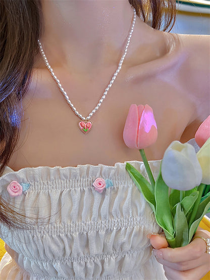 1 Piece Fashion Heart Shape Flower Imitation Pearl Plating Women's Necklace