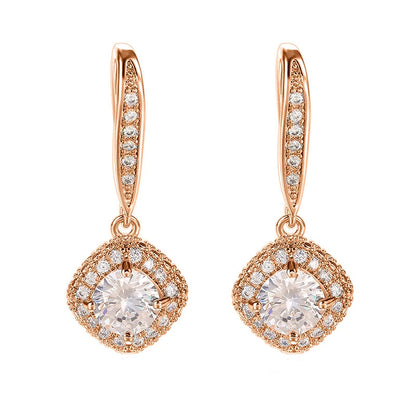 Fashion Square Inlaid Zircon Copper Drop Earrings Wholesale