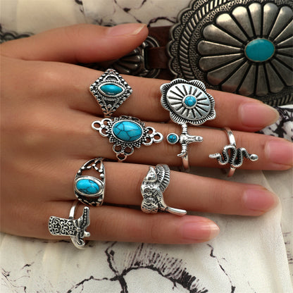 Cowboy Style Cactus Alloy Inlay Turquoise Women's Rings