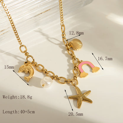 Wholesale Jewelry Marine Style Beach Classic Style Starfish Dolphin Shell 304 Stainless Steel Artificial Pearls Natural Stone 18K Gold Plated Inlay Bracelets Necklace