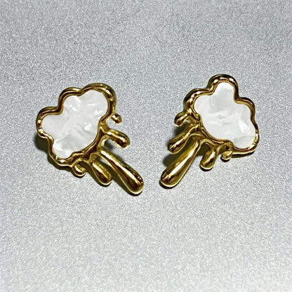 1 Pair Romantic Simple Style Solid Color Clouds Inlay 304 Stainless Steel Shell 18K Gold Plated Ear Studs