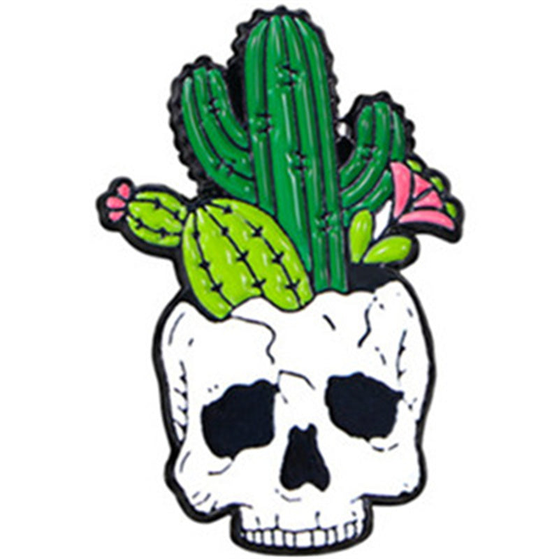 Cartoon Style Cute Streetwear Cactus Skull Alloy Stamping Stoving Varnish Plating Unisex Brooches Collar Pin