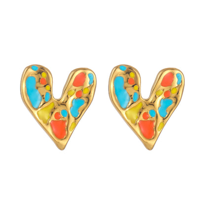 1 Pair Cute Sweet Heart Shape Enamel 304 Stainless Steel 18K Gold Plated Ear Studs