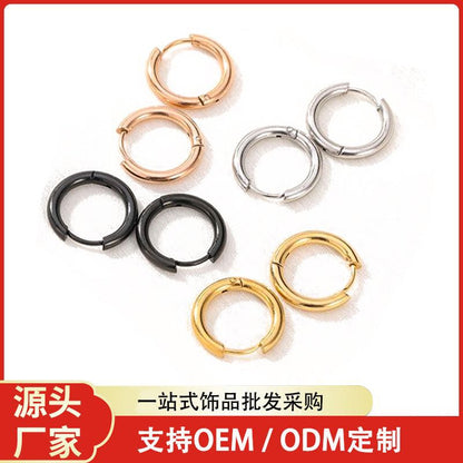 1 Piece Fashion Round Polishing Titanium Steel Hoop Earrings