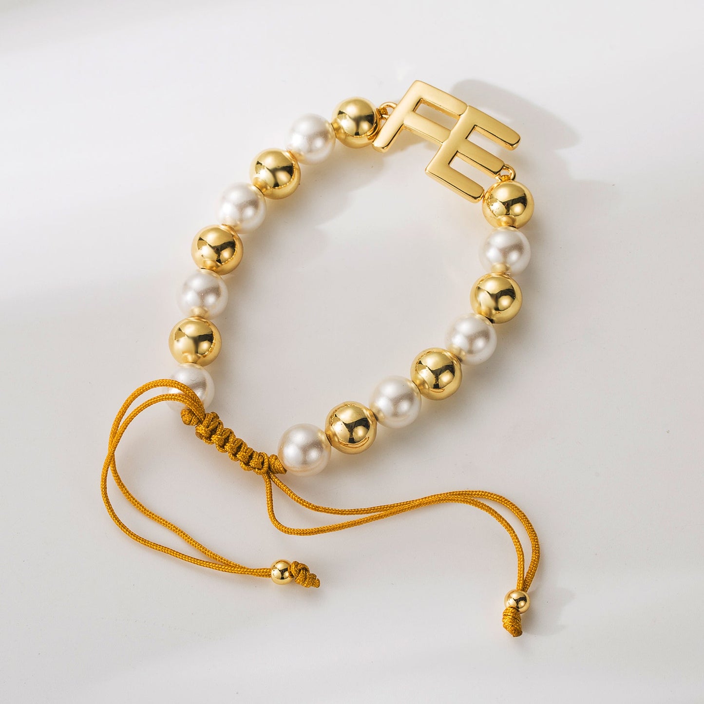 Copper 18K Gold Plated Beaded Letter Solid Color Bracelets