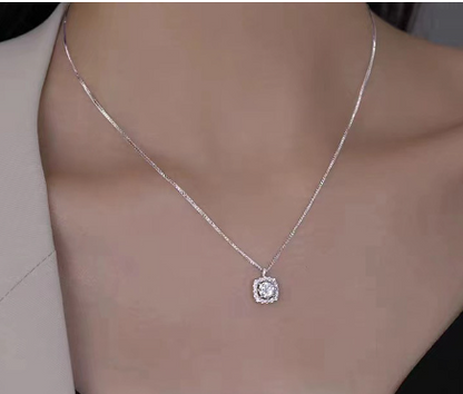 Sterling Silver Inlay Solid Color Zircon Pendant Necklace