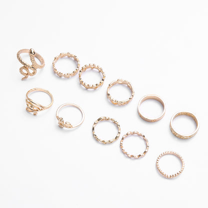 Bohemian Dripping Oil Geometric Ring 11-piece Set Ring