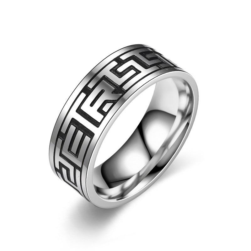 Elegant Geometric Titanium Steel Polishing Carving Unisex Rings