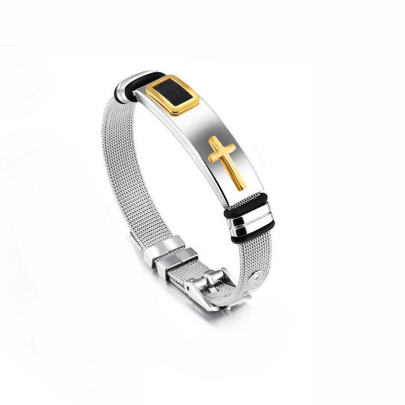 Casual Simple Style Cross Titanium Steel Men'S Bangle