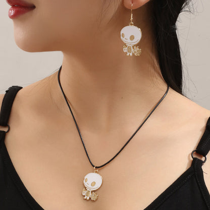 Funny Skull Alloy Halloween Unisex Earrings Necklace Jewelry Set