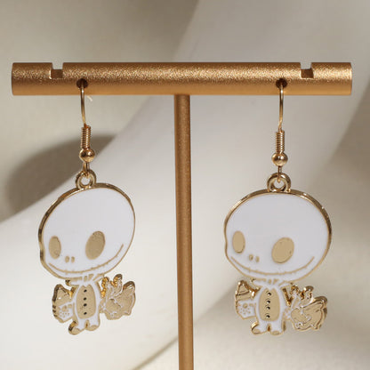 Funny Skull Alloy Halloween Unisex Earrings Necklace Jewelry Set