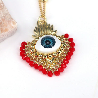 Classical Ethnic Style Heart Shape 18K Gold Plated Artificial Crystal Copper Wholesale Pendant Necklace