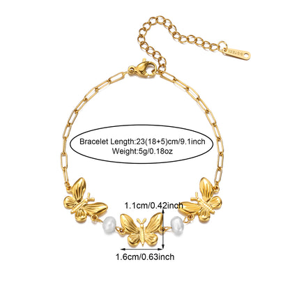 Elegant Flower 304 Stainless Steel 18K Gold Plated Pearl Bracelets In Bulk