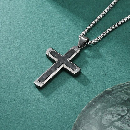 Retro Roman Style Cross Titanium Steel Plating Inlay Pure Carbon Men'S Pendant Necklace