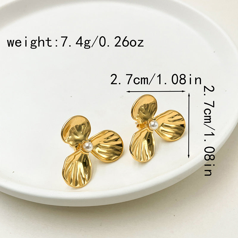 1 Pair Simple Style Classic Style Flower Plating Inlay 304 Stainless Steel Pearl Zircon 14K Gold Plated Ear Studs