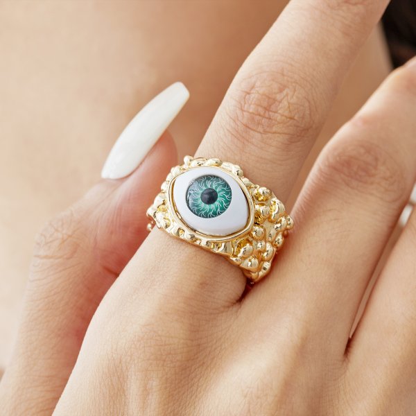 Hip-Hop Oversized Eye Alloy Inlay Resin Halloween Unisex Open Rings