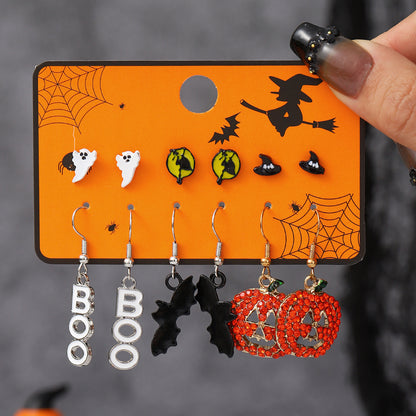 1 Set Cartoon Style Cute Halloween Pattern Pumpkin Skull Plating Alloy Drop Earrings Ear Studs