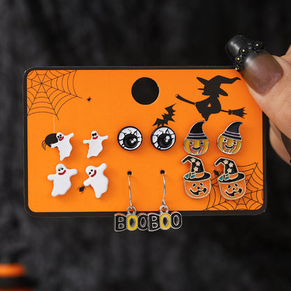 1 Set Cartoon Style Cute Halloween Pattern Pumpkin Skull Plating Alloy Drop Earrings Ear Studs