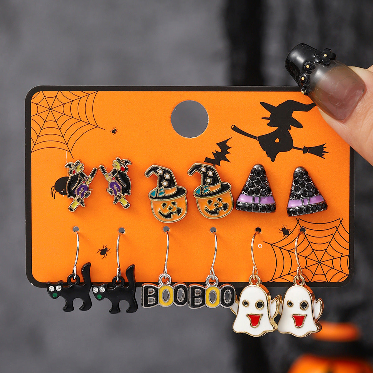 1 Set Cartoon Style Cute Halloween Pattern Pumpkin Skull Plating Alloy Drop Earrings Ear Studs