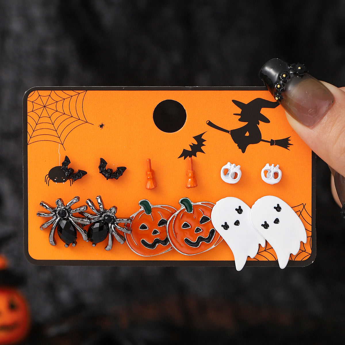 1 Set Cartoon Style Cute Halloween Pattern Pumpkin Skull Plating Alloy Drop Earrings Ear Studs