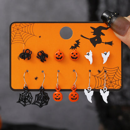 1 Set Cartoon Style Cute Halloween Pattern Pumpkin Skull Plating Alloy Drop Earrings Ear Studs