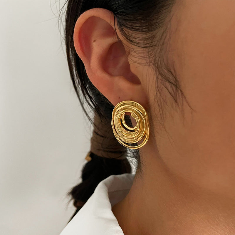 1 Pair IG Style Hip-Hop Roman Style Geometric Oval Conch 316L Stainless Steel  18K Gold Plated Ear Studs